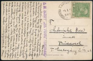 1915 Tábori posta képeslap 5 Heller bérmentesítéssel S.M. SCHIFF EH. FRANZ FERDINAND , K.u.K. KRIEGSMARINE / ERZHERZOG FRANZ FERDINAND Budapestre küldve