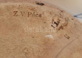Zsolnay kancsó. cca 1845-1870, opak mázakkal fedett keménycserép, kissé sérült ón fedővel. Jelzett: ...