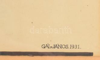 Gál János (-): Cigarettázó bohóc, 1931. Tus, papír. Kissé foltos. Üvegezett fakeretben, 49x27 cm