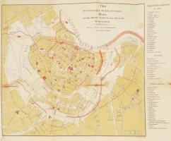 cca 1870-1890 Plan der Erweiterungen der Stadt und Vorstädte Wiens von den ältesten Zeiten bis zum Schluss des XV. Jahrhunderts / Bécs városának és elővárosainak terjeszkedése a XV. század végéig, térkép, Lith. Anst. v. F. Köke in Wien, kis lapszéli sérüléssel, kissé foltos, 43x36 cm