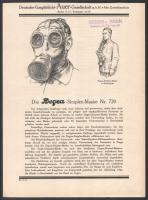 cca 1920 Degea Audos gázmaszk és vegyvédelmi ruha képes katalógus. 8 + 2 p