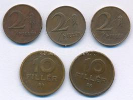 1946. 2f bronz (2x) + 1947. 2f bronz + 1947. 10f Al-bronz (2x) T:XF ph.  Adamo F1, F3