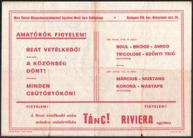 1969 Bp., Marx Károly Közgazdaságtudományi Egyetem Mező Imre Kollégiuma, Beat vetélkedő plakát, hátoldalán kézzel írt &quot;Mein Führer&quot; című vers. Hajtásnyomokkal, kis lapszéli sérülésekkel, 24x34 cm