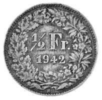 Svájc 1942B 1/2Fr Ag T:XF patina 
Switzerland 1942B 1/2 Franc Ag C:XF patina 
Krause KM#23