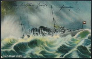 ~1908 Tábori posta képeslap Salzburgba küldve "S.M. SCHIFF KAISER FRANZ JOSEF I." 5 Heller...