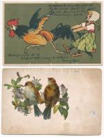 10 db RÉGI motívum képeslap vegyes minőségben: gyerekek, madarak, mesék, üdvözlő / 10 pre-1945 motive postcards in mixed quality: children, birds, fairy tale, greeting