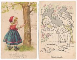 10 db RÉGI motívum képeslap vegyes minőségben: gyerekek, madarak, mesék, üdvözlő / 10 pre-1945 motiv...