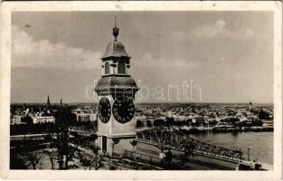1941 Újvidék, Novi Sad; látkép, híd, óratorony (Pétervárad vára) / general view with bridge and clock tower (fl)