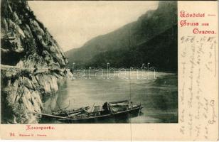 1906 Orsova, Kasanpartie / Cazane / Kazán-szoros. Hutterer G. kiadása / gorge (kis szakadás / small tear)