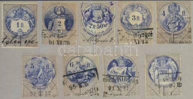 1891 Okmánybélyeg sor 9 db klf Forintos értéke