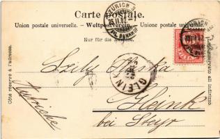 1902 Zürich, Zurich; Bahnhofstrasse und Bahnhof (Markttag) / street view, railway station, tram, mar...