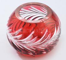 Vöröses kristály gömbváza. Jelzés nélkül, hibátlan, m: 9,5 cm