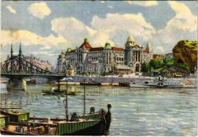 1941 Budapest XI. Szent Gellért gyógyfürdő és szálló. gőzhajók, uszályok (10,5 x 15,2 cm) (EB)