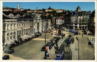 Zürich, Zurich; Bahnhofplatz / railway station, square, trams, automobiles