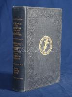 Eddy, Mary Baker [Glower, Mary Baker]:  Science and Health with key to the Scriptures. -- Wissenschaft und Gesundheit mit Schlüssel zur Heiligen Schrift.  Boston, 1914. Allison V. Stewart (The Plimpton Press, Norwood). [10] + [XII] (helyesen XXIII) + [1] + 599 (helyesen 1197) + [3] p.  Mary Baker Eddy (1821-1910) amerikai lelki vezető, egyházalapító. A kongregacionalista (újprotestáns) egyházban töltött fiatalkora után sokat betegeskedett, családja tanácsára vízkúrával majd mesmerista alapokon nyugvó gyógymódokkal is kísérletezett. Az 1860-as években érdeklődése a spiritizmus felé fordult, egyes vélemények szerint ebben az időben sikeres médiumként is működött. Személyes tragédiákat követően újabb betegségen esett át, melyből lábadozva a Szentírást tanulmányozta, véleménye szerint gyógyulását kizárólag olvasmányának köszönhette. 1875-ben jelent meg a Biblia szövegének bizonyos részeit spirituális, létszemléleti, életvezetési kommentárokkal ellátó dolgozata, egyben élete fő műve, amelyben új teológiát, lélektant és pedagógiát dolgoz ki. A magyarra a ,,Szentírás kulcsa a tudományhoz és egészséghez" címmel fordítható munkában elveti az anyag elvét, egyedüli létezőnek a Szellemet tekinti. A mű nyomán 1879-ben híveivel megalapította Krisztus Tudományos Egyházát, a számos amerikai újprotestáns felekezet legújabbikát; az egyház a mai napig létezik, és alapító szövegeként egyaránt tiszteli a Szentírást, illetve Mary Baker Eddy fenti művét. A munka az újabb kiadásokban sokat változott, az ezoterikusabb részletek egy része, illetve a keleti vallásokra való erőteljesebb utalások kikerültek belőle, ennek ellenére a mű a hagyományos teológiákhoz képest gnosztikus elméletekben ugyancsak bővelkedik. A szemlélődést, a tudományt és a gyógyítást szorgalmazó egyházalapítói szöveg erősen felemeli szavát a spiritizmus, a mesmerizmus és számos okkult gyakorlat ellen, számos helyen állást foglal kora tudományos, orvosi, biológiai, pszichológiai, fiziológiai, ismeretelméleti, pedagógiai, sőt zenei kérdéseiben: ami legalábbis különösnek tetszik egy egyházalapítónak bizonyuló szövegben, ám a szöveg értekező jellege jelentősen hozzájárult az új felekezet tudományosnak tekintett jellegéhez. Mary Baker Eddy további élete során megalapította a máig üzemelő Christian Science Monitor című periodikát, illetve irányította az egyház belső életét, ellenőrizte annak beavatási rítusait. Példányunk az 1914. évi angol-német bilingvis kiadásból származik.  A címoldalon régi tulajdonosi bélyegzés, az első előzéken könyvjegy.  Aranyozott, vaknyomásos kiadói egészvászon kötésben, pávamintás festésű lapszélekkel. Jó példány.