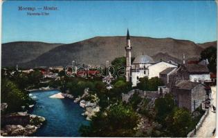 Mostar, Narenta-Ufer / riverside, mosque (EK)