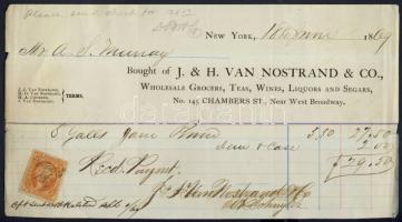 1869 USA Számla okmánybélyeggel