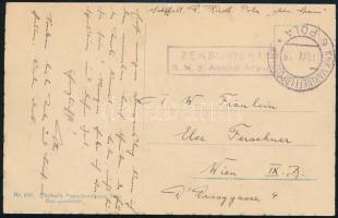 1918 Cenzúrás tábori posta képeslap Bécsbe küldve Zensuriert / S.M.S. Admiral Spaun , K.u.K. MARINEFELDPOSTAMT / POLA