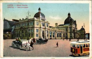 1915 Lviv, lwów, Lemberg; Glówny dworzec / Gare princepale / railway station, tram (small tear)