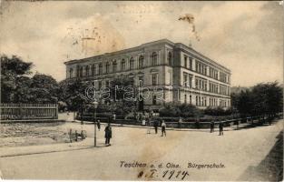 1914 Cieszyn, Teschen; Bürgerschule / school. Ed. Feitzingers Kunstverlag Nr. 913. 1906/16. (fl)