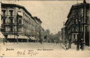1906 Wroclaw, Breslau; Kaiser Wilhelmstrasse / street view, tram, shops (fl)