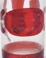 Címeres emlékpohár. Parád, cca 1850, bíborpácolt és zománcfestett díszítéssel, kopással, kis pattogz...