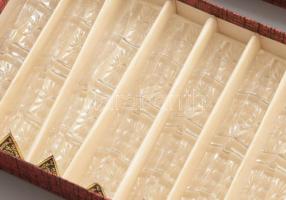 Antik ólomkristály késbak szett, hiányos, 7 darab, jelzett, dobozában, h: 9 cm