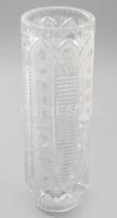 Ólomkristály hengerváza. Hántolt, gravírozott mintával, hibátlan, m: 29,5 cm