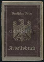 1933-1952 Deutsches Reich Arbeitsbuch + 1919 Tauf-Bescheinigung / Német Birodalmi Munkakönyv Eleonore Kordek nevére, bejegyzésekkel, elvált a borítótól + 1919-es keresztlevél / German Empire employment record book, separated from the cover + baptism certificate from 1919