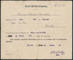 1933-1952 Deutsches Reich Arbeitsbuch + 1919 Tauf-Bescheinigung / Német Birodalmi Munkakönyv Eleonor...