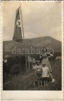 1939 Radegund, náci horogkeresztes zászló / NSDAP German Nazi Party propaganda with swastika flag. photo