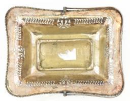 Angol antik ezüstözött kínáló, áttört mintával, kopott, 29x23 cm