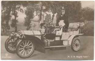 MSR Regele Carol I / Carol I of Romania with automobile and chauffeur (ragasztónyom / glue marks)