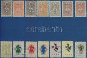1934 Okmánybélyeg sor 14 érték, nagyrészt postatiszta