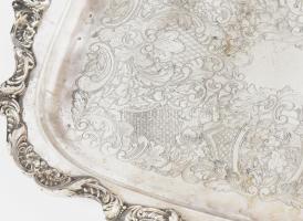 Poole masszív angol historizáló tálca, jelzett, kopott, NEM ezüst, 48x37 cm