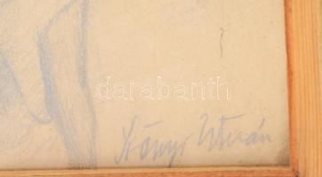 Szőnyi István jelzéssel: Alakok. Ceruza, papír, üvegezett fakeretben, 28×21,5 cm