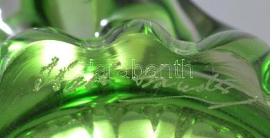 Antik cseh zöldszínű asztaldísz. Jelzett, kis karcokkal, d: 20 cm, m: 10 cvm