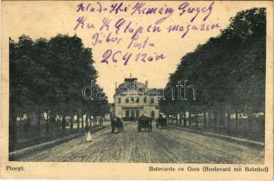 1917 Ploiesti, Ploesti, Ploesci; Bulevardu cu Gara / Boulevard mit Bahnhof / street view, railway station + K.u.K. Etappen-Verpflegsmagazin (fl)