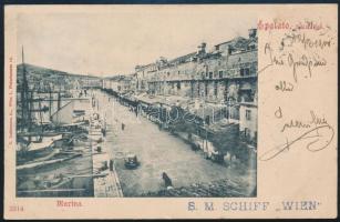 1900 Tábori posta képeslap 5 Heller bérmentesítéssel a képoldalon "S.M. SCHIFF WIEN" bélye...
