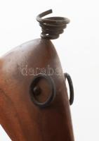 Mid Century madár szobor, fa, vasdrót, feltehetően dán, kopással, h: 23 cm