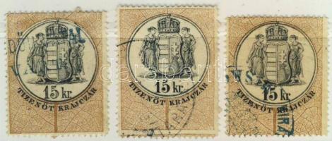 1880 3 x 15kr Vízjel rendellenesség, 1873-as kiadás vízjeles papírjára nyomva (6.000)