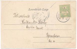 1906 Hosszúpereszteg, utca, posta, Római katolikus templom, iskola és plébánia, Mária szobor. Steegm...