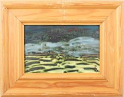 Olvashatatlan jelzéssel: Absztrakt táj. Tűzzománc, rézlemez. Fakeretben. 12x18 cm