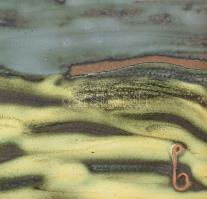 Olvashatatlan jelzéssel: Absztrakt táj. Tűzzománc, rézlemez. Fakeretben. 12x18 cm