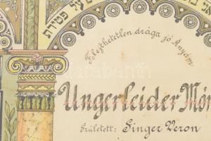 1938 Halotti emléknaptár, Ungerleider Mórné szül. Singer Veron. Dekoratív, litografált emléktábla, k...