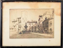 Lénárd Lévy Róbert (1879-1936): Viterbo. Rézkarc, papír. Jelzett. Foltos. 19,5x29,5 cm. Üvegezett fakeretben.