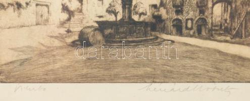 Lénárd Lévy Róbert (1879-1936): Viterbo. Rézkarc, papír. Jelzett. Foltos. 19,5x29,5 cm. Üvegezett fa...
