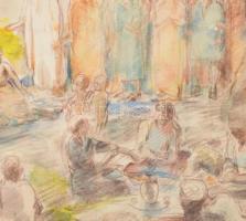 Olvashatatlan jelzéssel: Bibliai jelenet. Akvarell, kréta, papír. Sérült. 28x37 cm. Üvegezett, sérül...