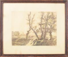 Zádor István (1882-1963): Szajoli országút. Rézkarc, papír, jelzett, üvegezett fakeretben, 23×30 cm