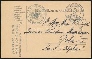 1915 Tábori posta levelezőlap Pola-ba küldve K.u.K. KRIEGSMARINE / S.M.S. MONARCH , Sr.M. SCHIFF / MONARCH